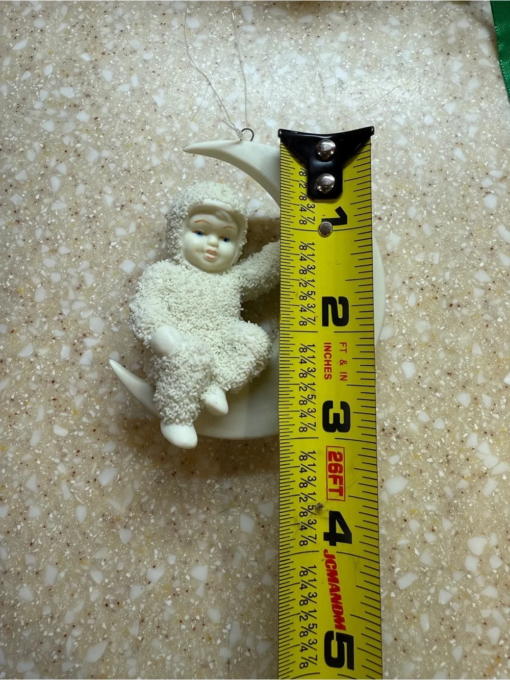 Vintage Dept. 56 “ Moon Beam” 1999 Flocked Snowbabies on Crescent Moon Ornament